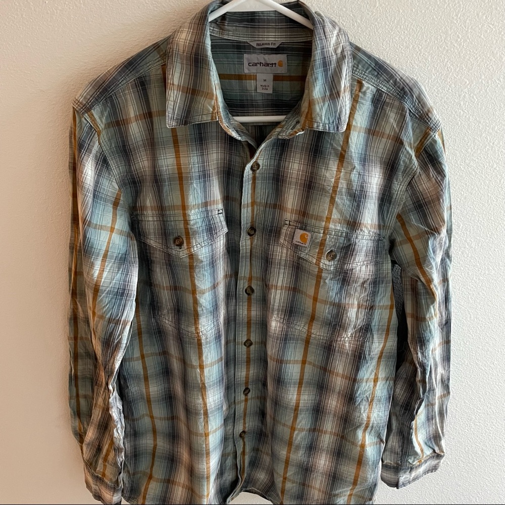Carhartt Button Up Plaid Shirt outdoor size medium relaxed fit mens